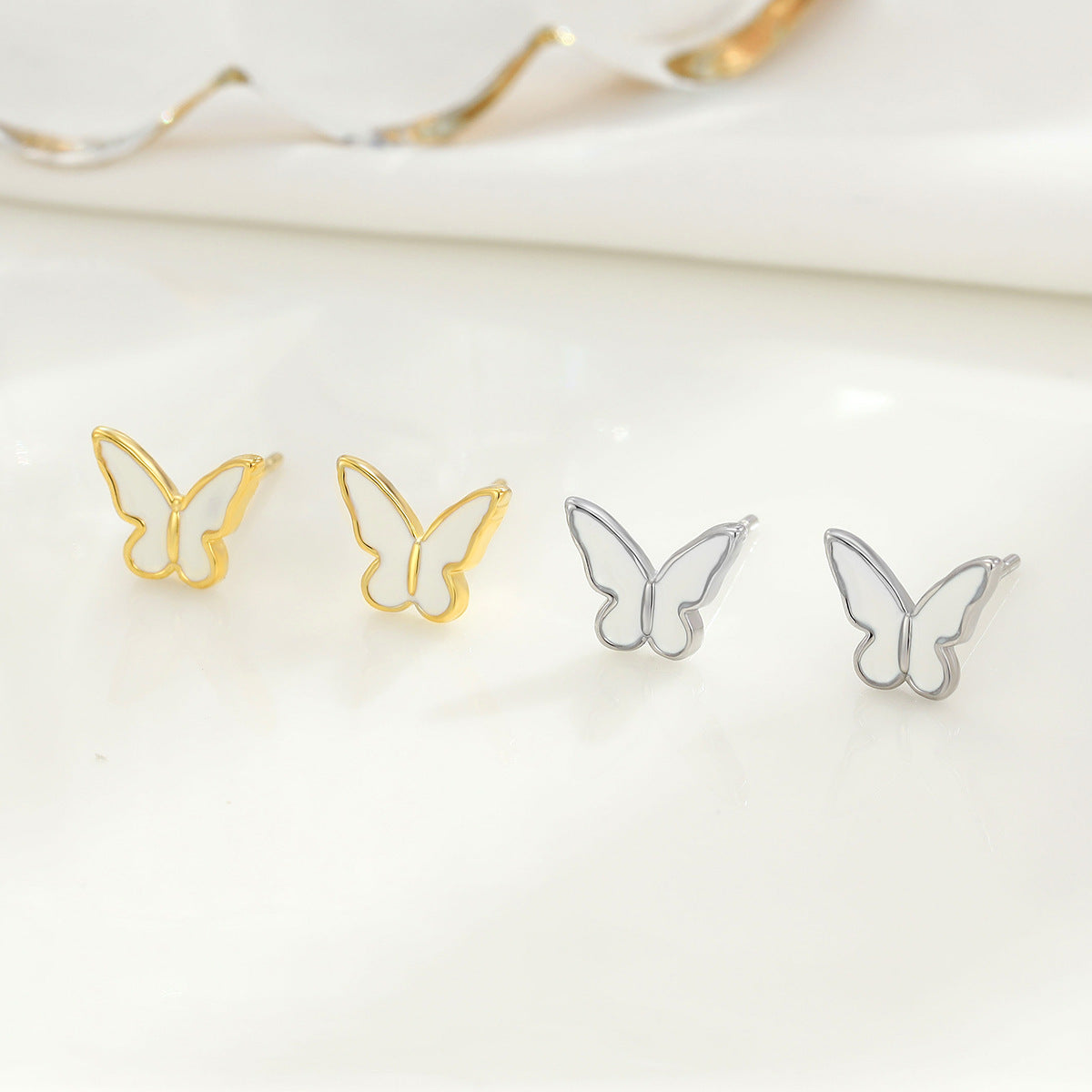 Wholesale S925 Drop Glazed White Butterfly Sterling Silver Earrings